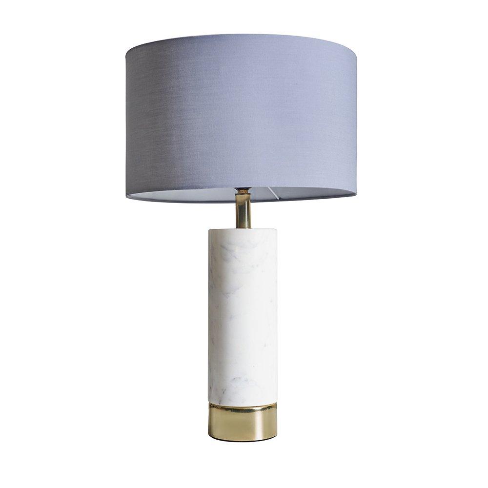 Amias Cylinder Brass Table Lamp With Large Dark Grey Shade